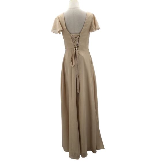BRIDESMAID SZ 10 L cream vneck bridesmaid party maxi formal dress NEW 0B2 - Picture 2 of 8